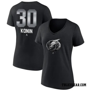 Black Women's Kyle Konin Tampa Bay Lightning Midnight Mascot Logo V-Neck T-Shirt