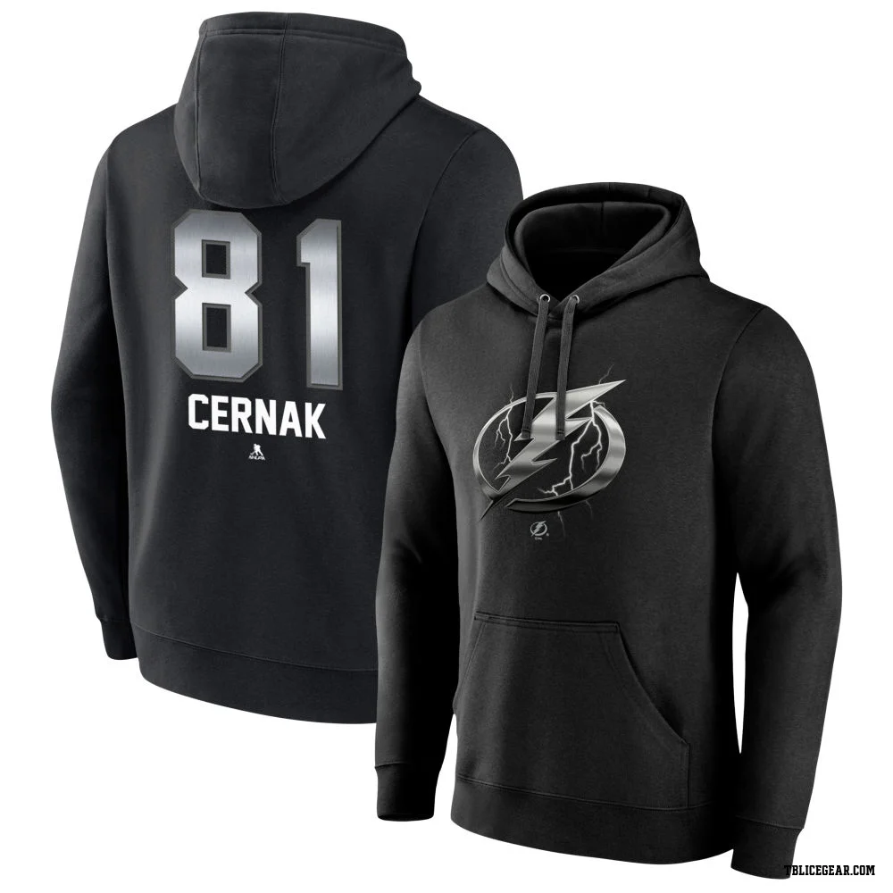 Black Youth Erik Cernak Tampa Bay Lightning Branded Midnight Mascot Logo Pullover Hoodie