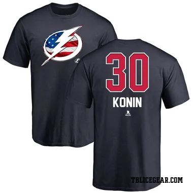 Navy Men's Kyle Konin Tampa Bay Lightning Name and Number Banner Wave T-Shirt -