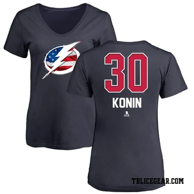 Navy Women's Kyle Konin Tampa Bay Lightning Name and Number Banner Wave V-Neck T-Shirt -